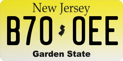NJ license plate B70OEE