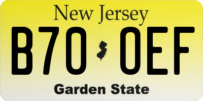 NJ license plate B70OEF