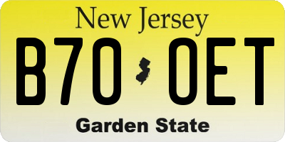 NJ license plate B70OET
