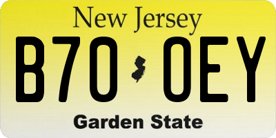 NJ license plate B70OEY