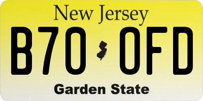 NJ license plate B70OFD