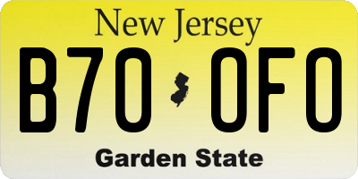NJ license plate B70OFO