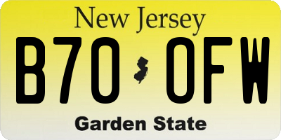 NJ license plate B70OFW