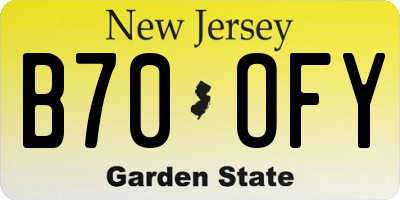 NJ license plate B70OFY