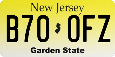 NJ license plate B70OFZ