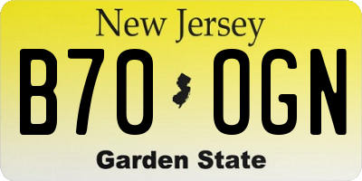 NJ license plate B70OGN