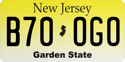 NJ license plate B70OGO