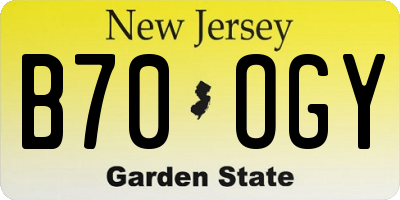 NJ license plate B70OGY