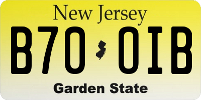 NJ license plate B70OIB