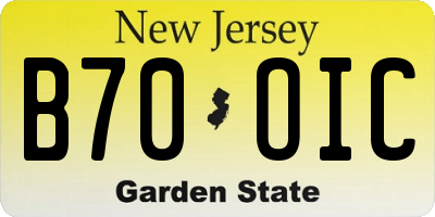 NJ license plate B70OIC