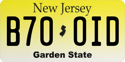 NJ license plate B70OID