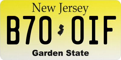 NJ license plate B70OIF