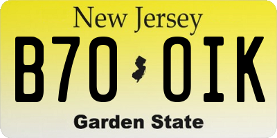 NJ license plate B70OIK