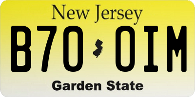 NJ license plate B70OIM
