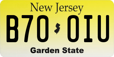 NJ license plate B70OIU