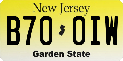 NJ license plate B70OIW