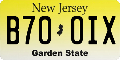 NJ license plate B70OIX