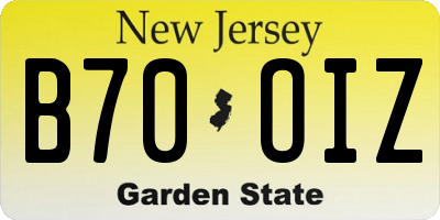 NJ license plate B70OIZ