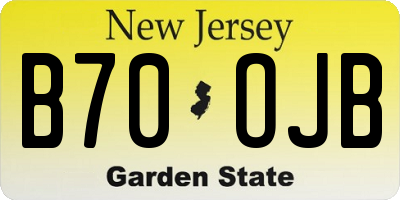 NJ license plate B70OJB