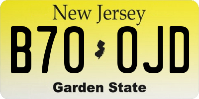 NJ license plate B70OJD