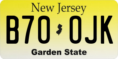NJ license plate B70OJK