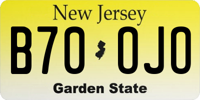 NJ license plate B70OJO