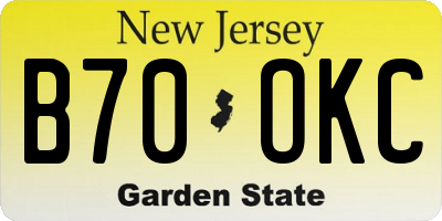 NJ license plate B70OKC