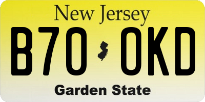 NJ license plate B70OKD