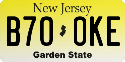 NJ license plate B70OKE