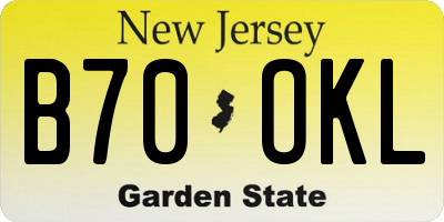 NJ license plate B70OKL