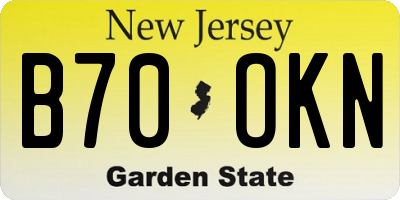 NJ license plate B70OKN