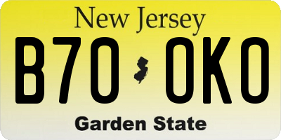 NJ license plate B70OKO
