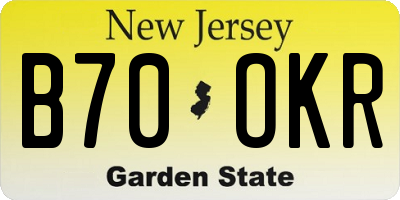 NJ license plate B70OKR