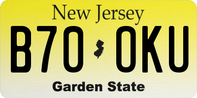 NJ license plate B70OKU