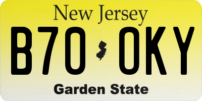 NJ license plate B70OKY