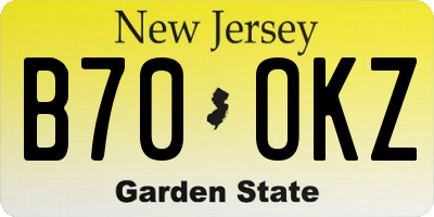 NJ license plate B70OKZ