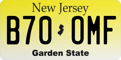 NJ license plate B70OMF
