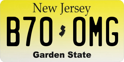 NJ license plate B70OMG