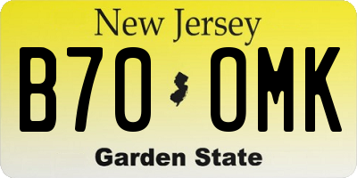 NJ license plate B70OMK