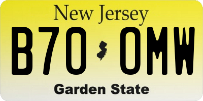 NJ license plate B70OMW