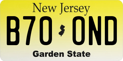 NJ license plate B70OND