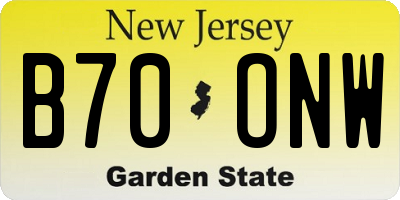 NJ license plate B70ONW
