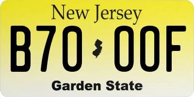 NJ license plate B70OOF