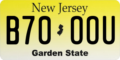 NJ license plate B70OOU