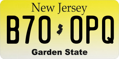 NJ license plate B70OPQ
