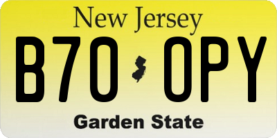 NJ license plate B70OPY
