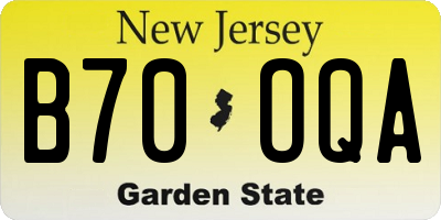 NJ license plate B70OQA