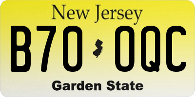 NJ license plate B70OQC