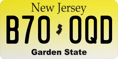 NJ license plate B70OQD