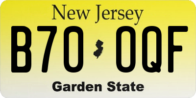 NJ license plate B70OQF